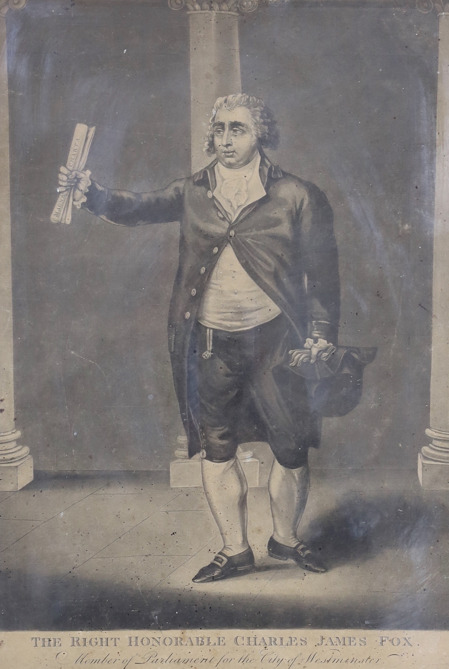 Two late 18th century mezzotints comprising The Right Honorable Charles James Fox and William Pitt, one after Isaac Cruikshank (1764-1811), each publ. Laurie & Whittle, 35 x 25cm